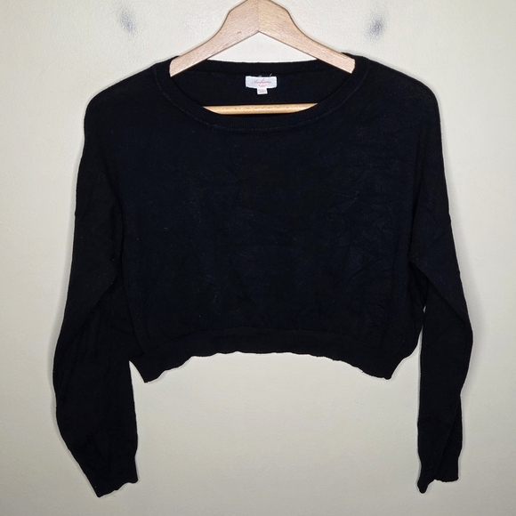Ambiance Tops - Ambiance | Black Womens Cropped Crewneck Sweater Size Large Neutral Classic